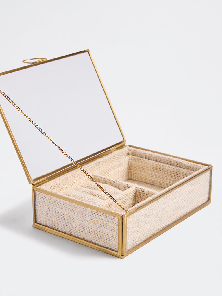 Westside Home Ivory Boucle Design Glass Jewellery Box