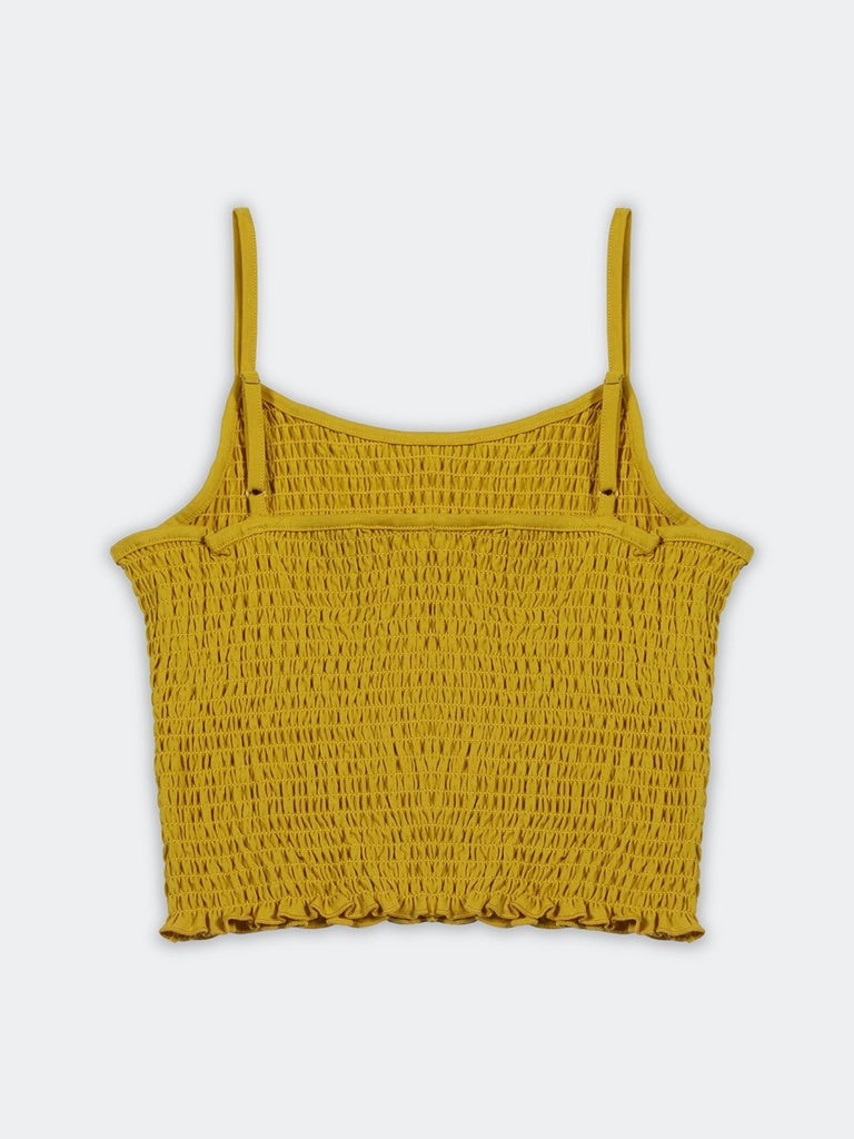 Nuon Mustard Smocked Cotton-Blend Top