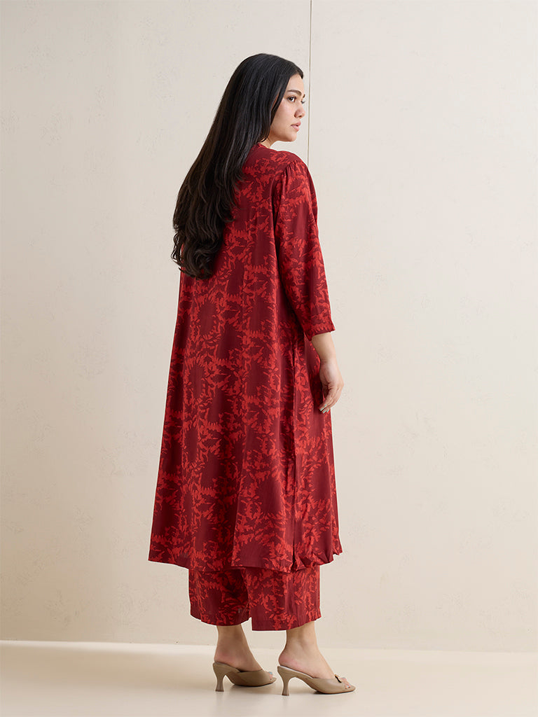 Diza Red Printed A-Line Kurta