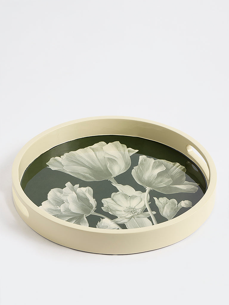 Westside Home Dark Green Floral Design Serving Tray