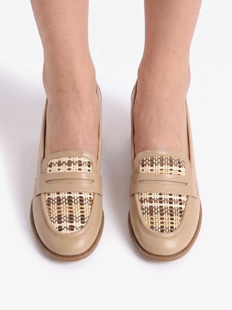 LUNA BLU Beige Rattan Woven Penny Loafers