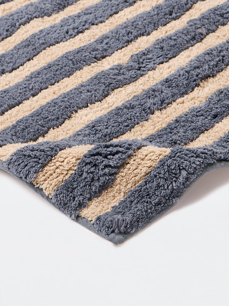 Westside Home Dusty Blue Striped Bath Mat