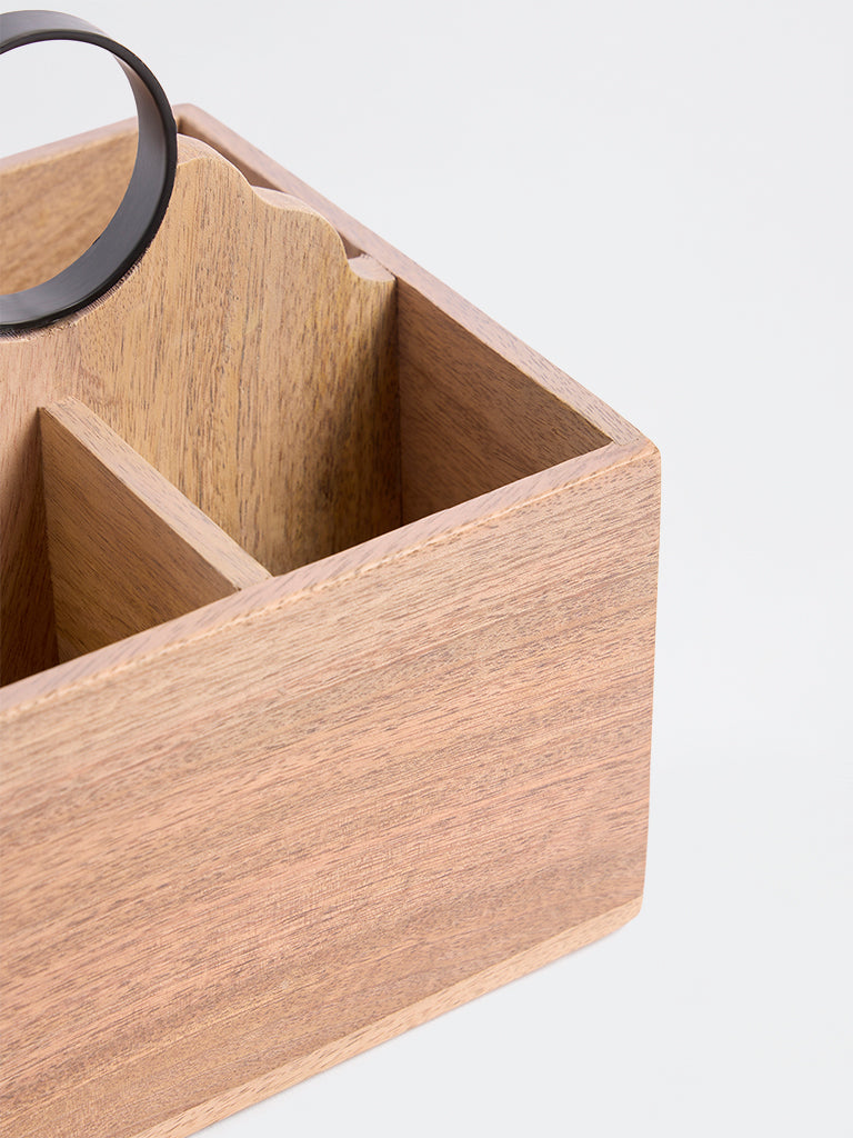 Westside Home Beige Wooden Caddy with Metal Ring Handle