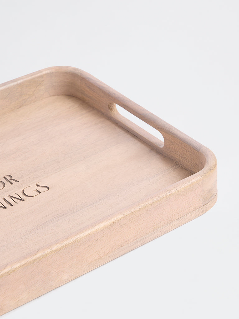 Westside Home Beige Text-Design Rectangular Wooden Tray