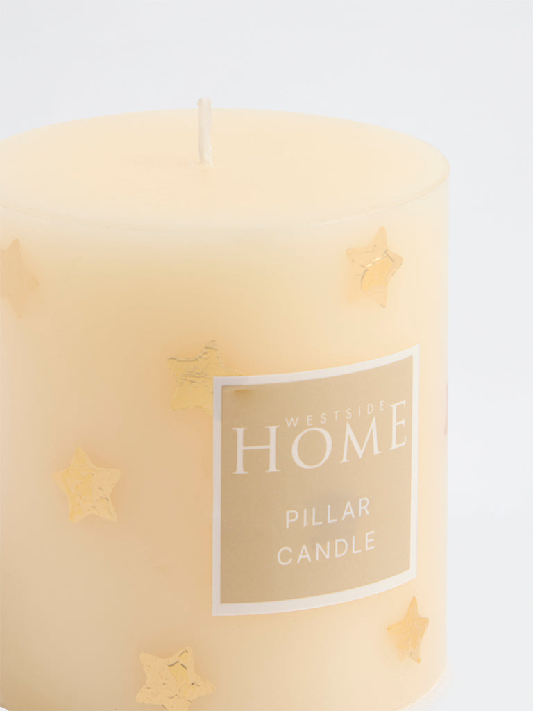 Westside Home Cream Star Foil Detailed Pillar Candle