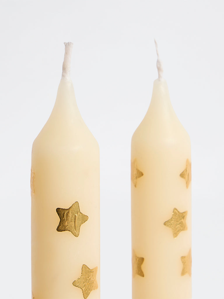Westside Home Ivory Star Design Taper Candles - Pack of 2