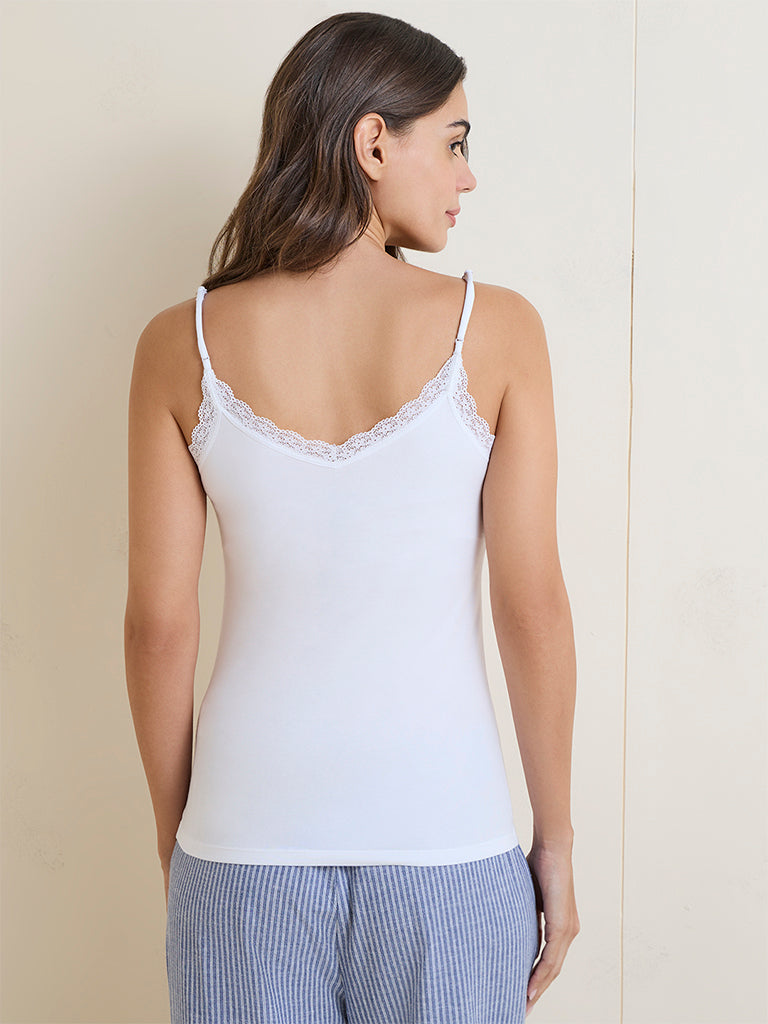Wunderlove White Lace Design Cotton-Blend Camisole