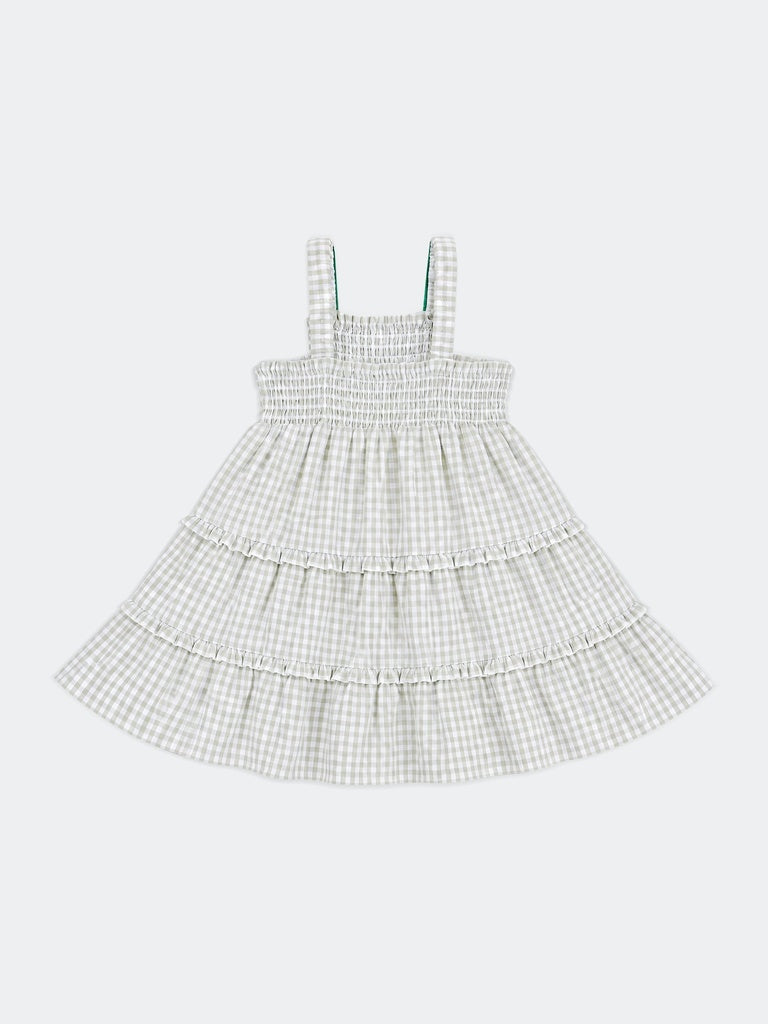 HOP Kids Girls Lime Printed Cotton Tiered Dress