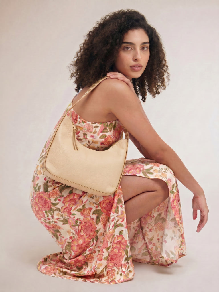 Westside Beige Textured Animal-Printed Shoulder Bag