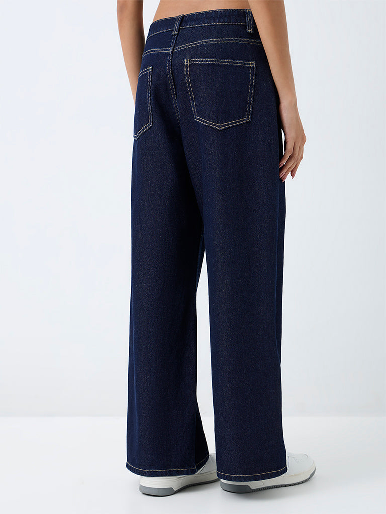 Nuon Dark Blue High-Waist Straight Jeans