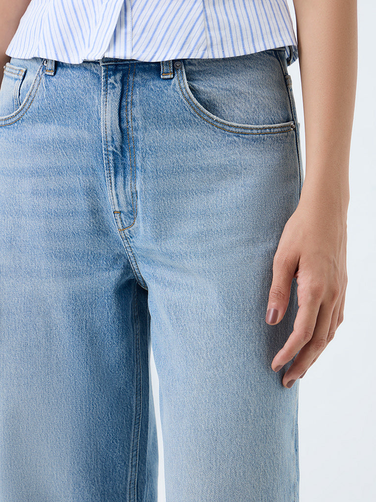 Nuon Light-Blue Wash High-Waist Straight Jeans