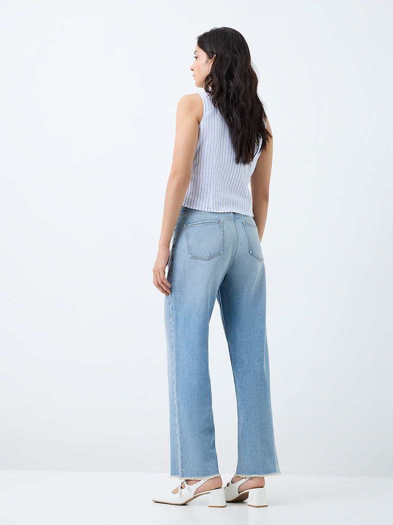 Nuon Light-Blue-Wash High-Waist Straight Fit Jeans
