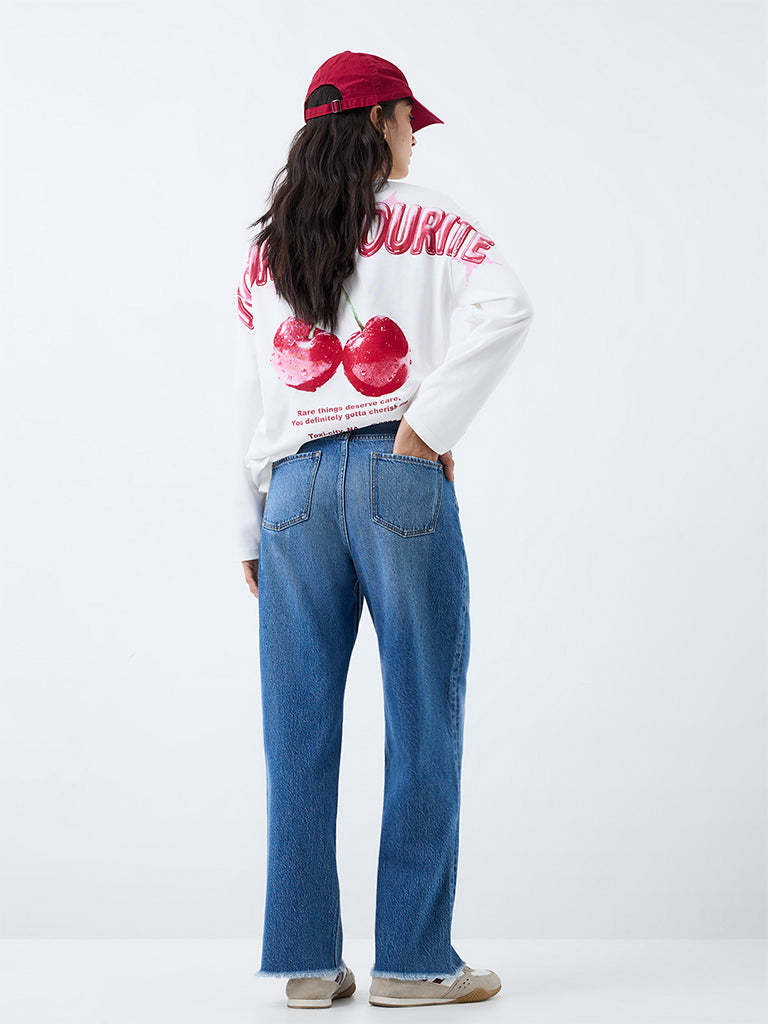 Nuon Mid-Blue-Wash High-Waist Straight Fit Jeans