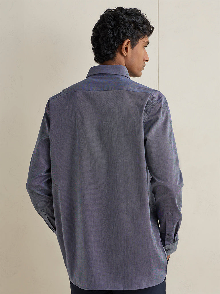WES Formals Dusty Navy Relaxed-Fit Cotton-Blend Shirt