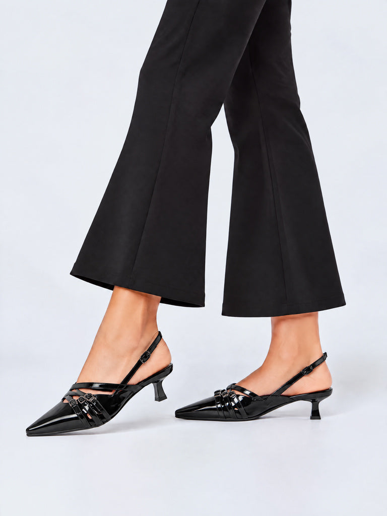 LUNA BLU Black Multi-Strap Slingback Heel Sandals