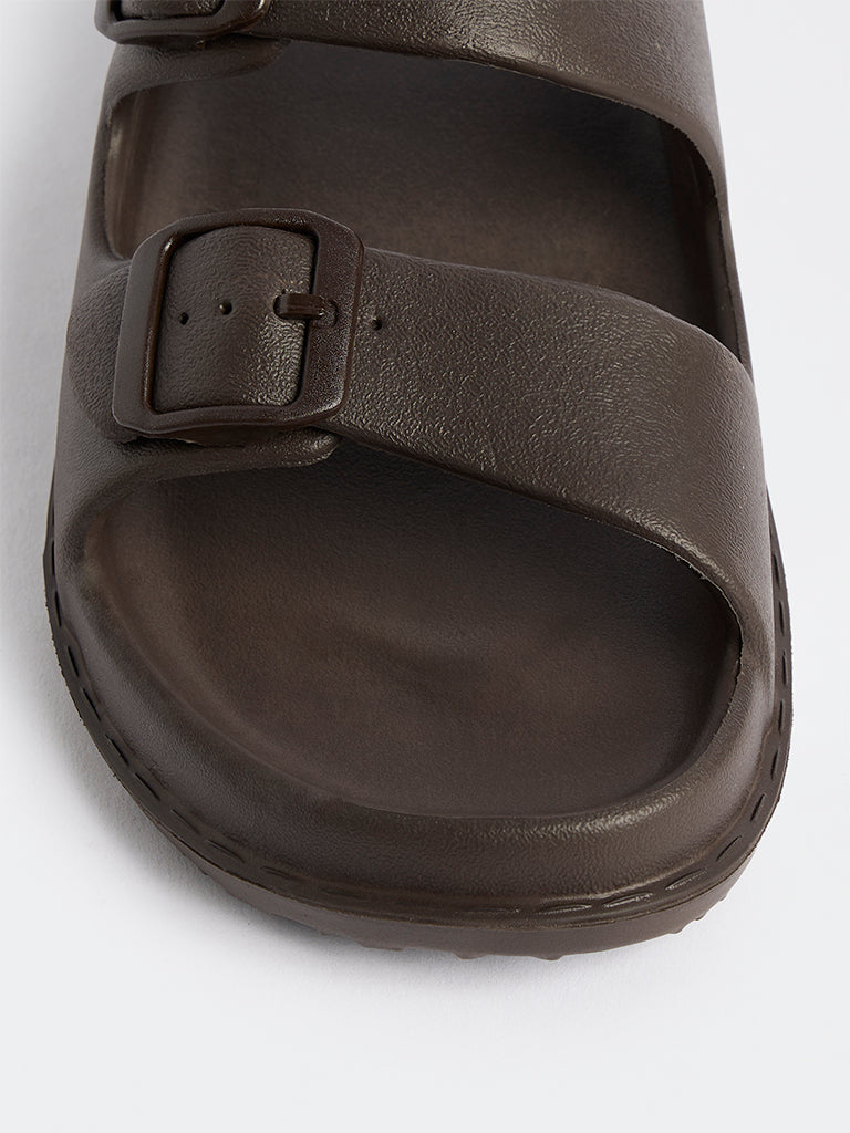 SOLEPLAY by Wetside Dark Brown Buckle-Detailed Slides