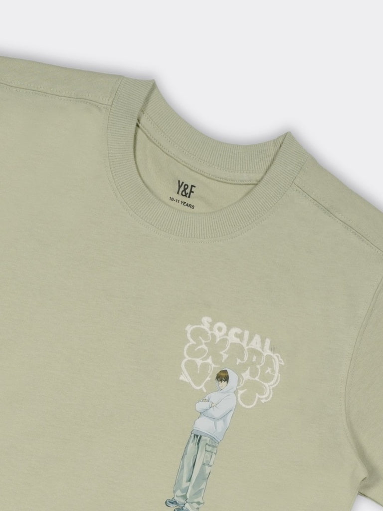 Boys Sage Graphic Print Regular Fit Cotton T-Shirt
