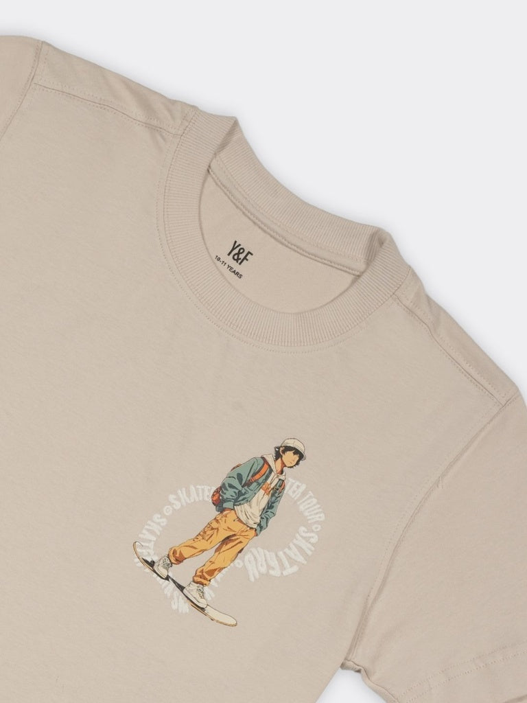 Boys Stone Skater Graphic Regular Fit Cotton T-Shirt