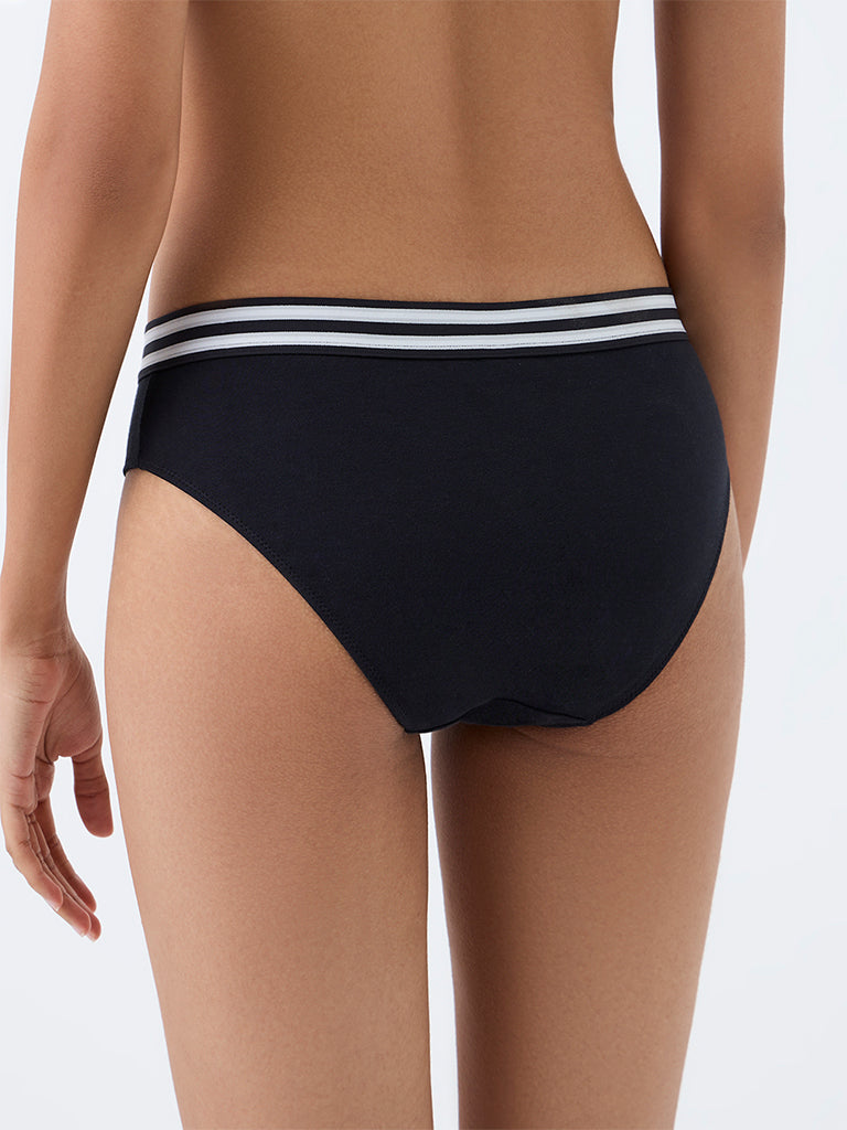 Superstar Black Striped Cotton-Blend Bikini Briefs
