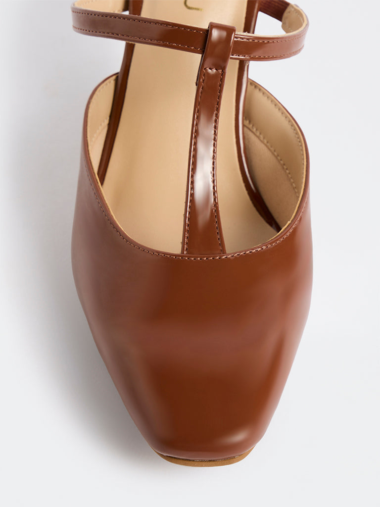 LUNA BLU Tan Thong-Strap Stiletto Heel Mules