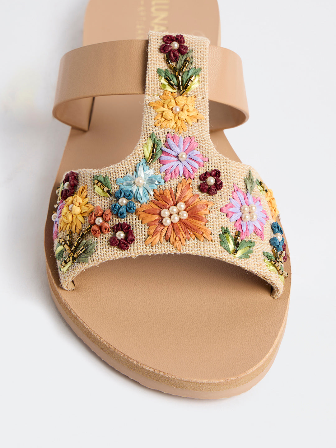 LUNA BLU Multicolour Floral Embroidered Slides