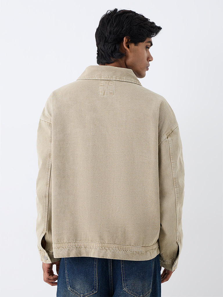 Nuon Taupe Washed Oversized-Fit Denim Jacket