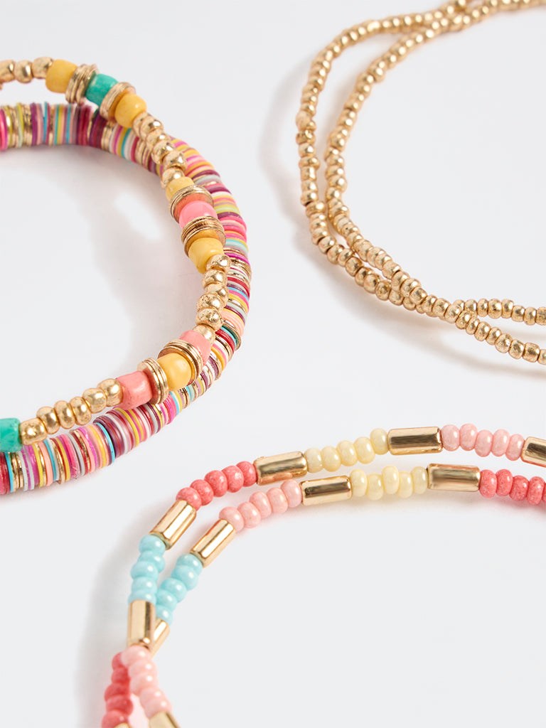 Westside Accessories Multicolour Beaded Stack Bracelets - Pack of 7