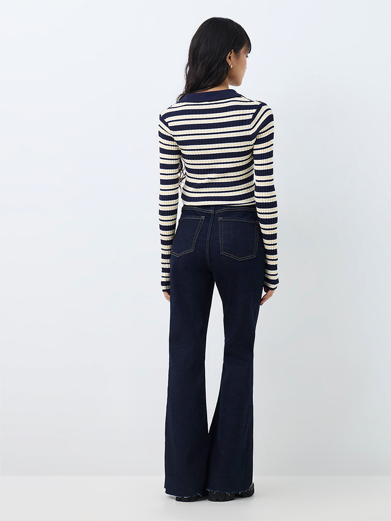 Nuon Dark Blue Solid High-Waist Bootcut Jeans
