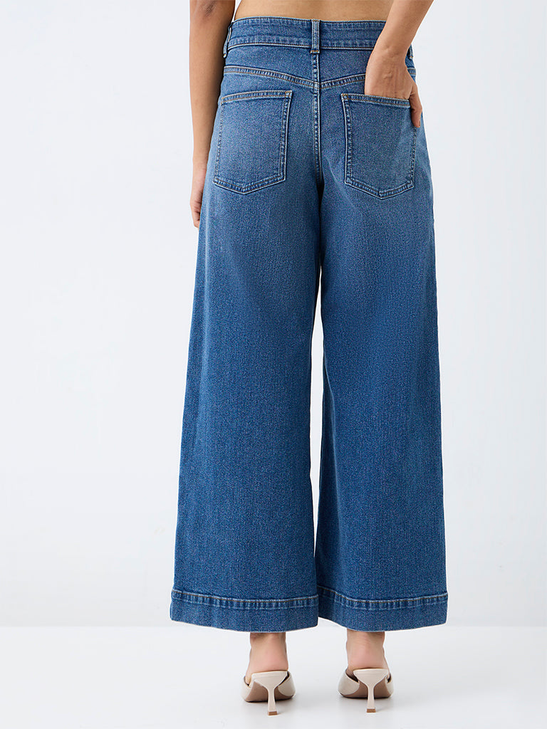 LOV Blue Washed High-Rise Wide-Leg Jeans