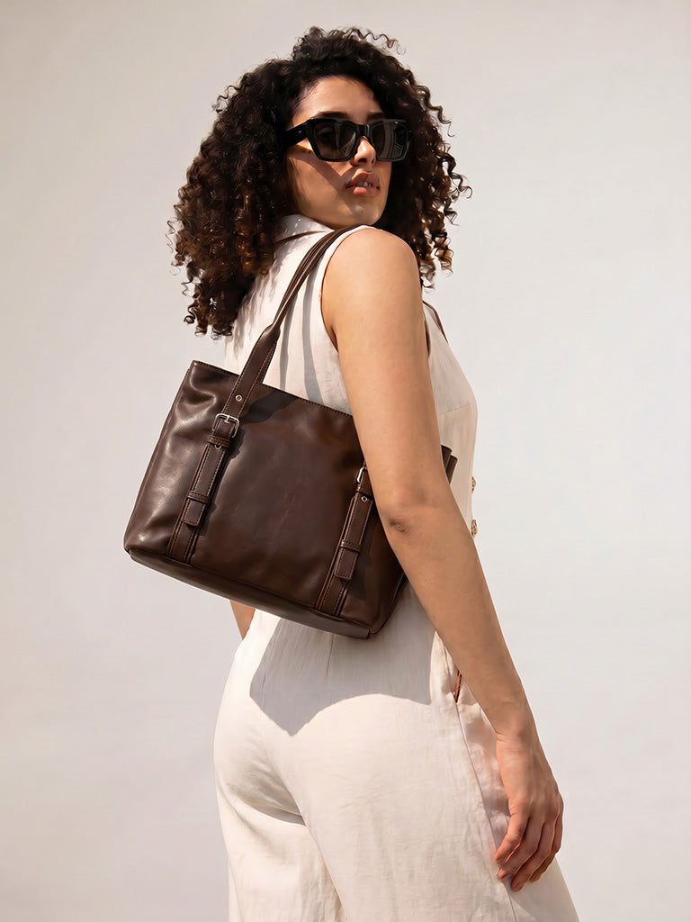Westside Brown Buckle-Detailed Tote Bag
