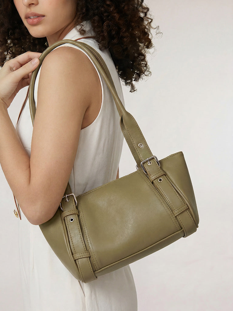 Westside Olive Buckle-Detail Shoulder Bag