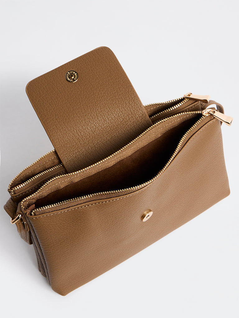 Westside Brown Textured Sling Bag