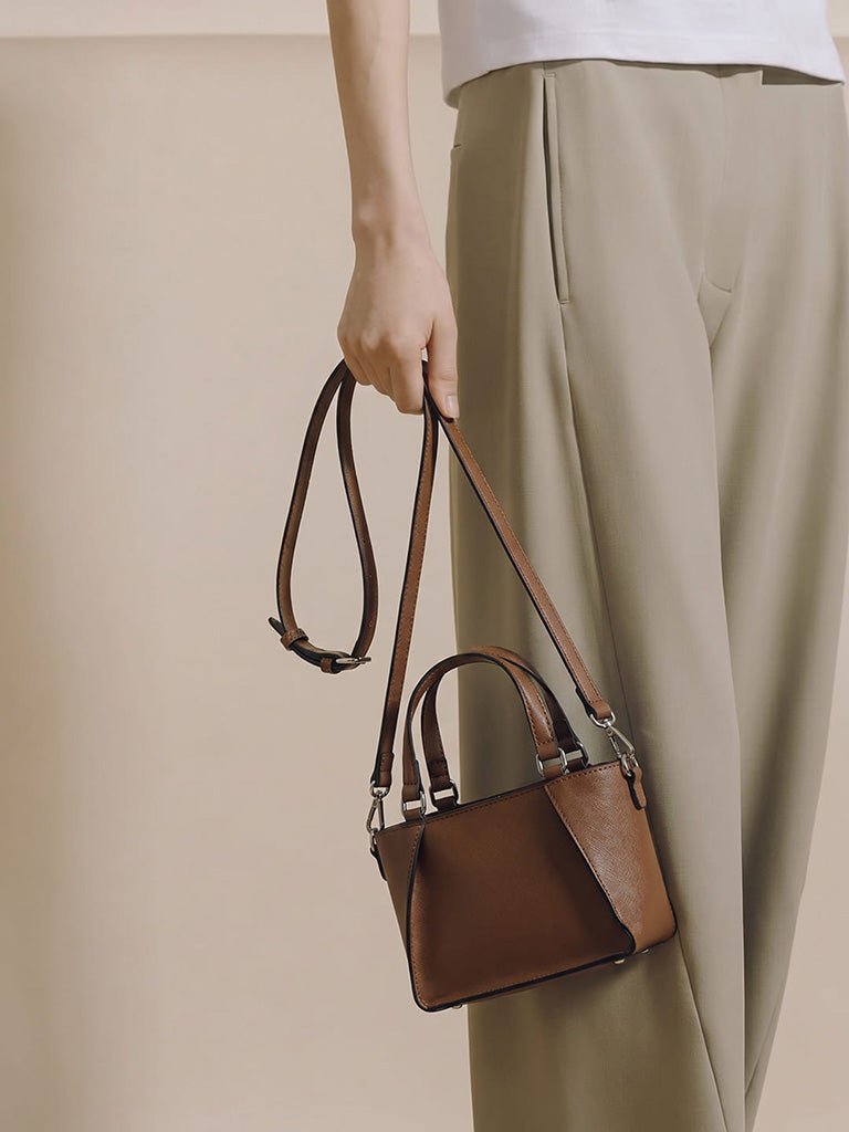 Westside Brown Textured Handbag with Sling Handle