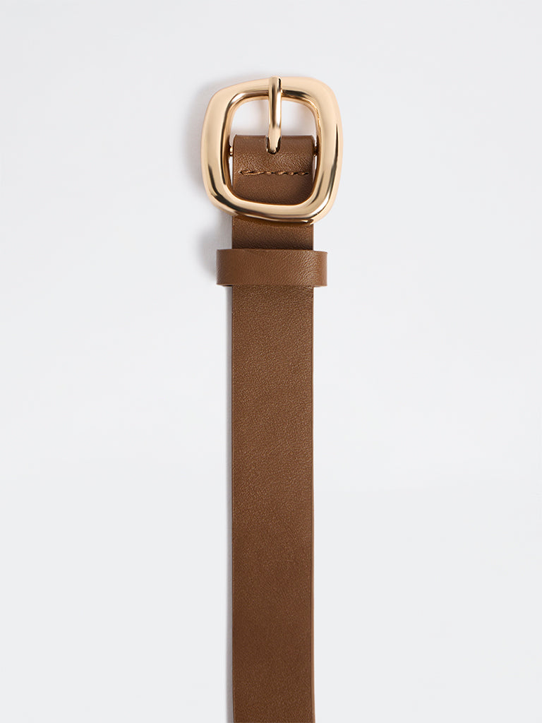 Westside Accessories Brown Square Puff Buckle Belt