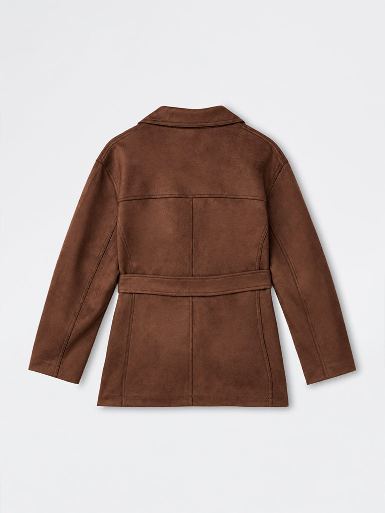 Gia Dark Brown Suede Jacket with Belt