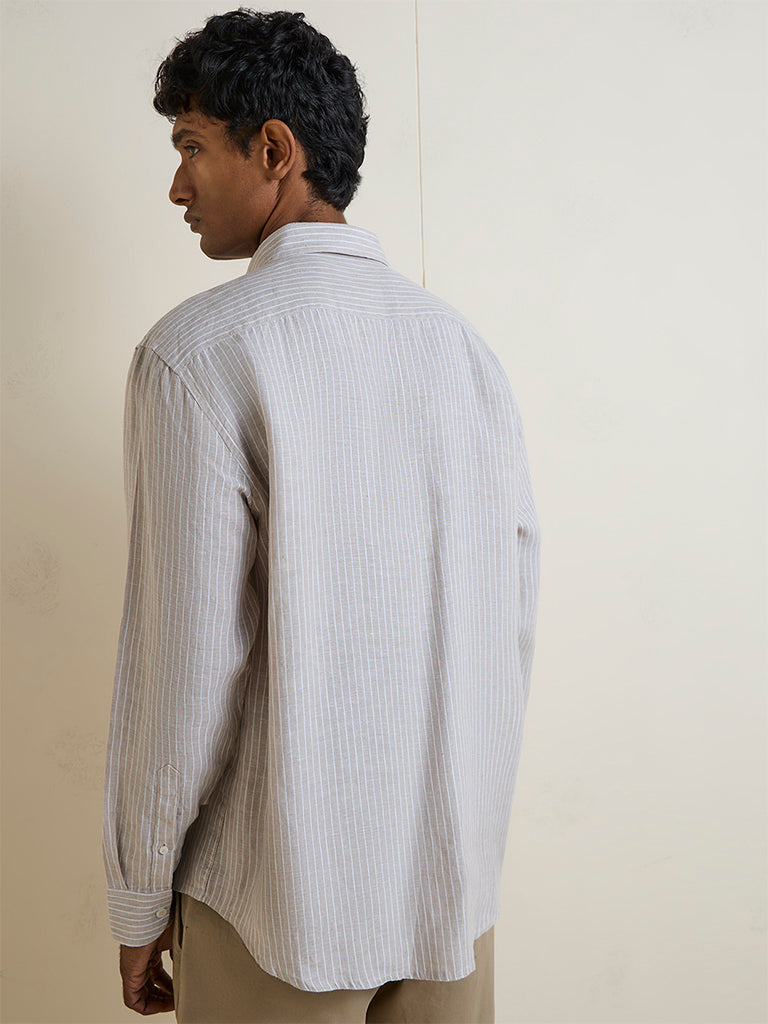 Ascot Taupe Striped Relaxed-Fit Linen Shirt