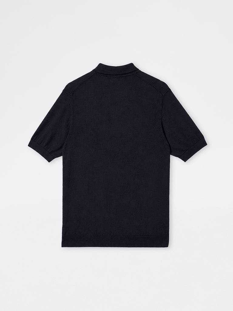 WES Formals Navy Solid Relaxed-Fit Cotton-Blend Polo T-Shirt