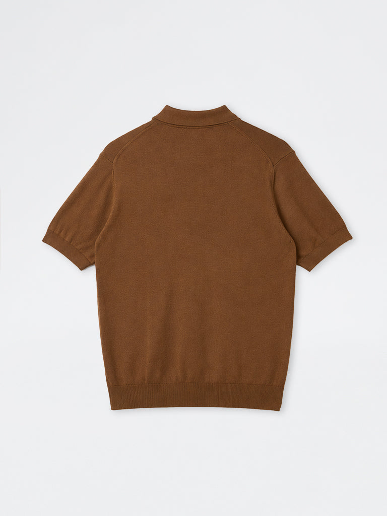 WES Formals Tan Solid Relaxed-Fit Cotton-Blend Polo T-Shirt