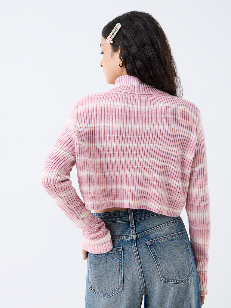 Nuon Pink Striped Ribbed-Textured Sweater