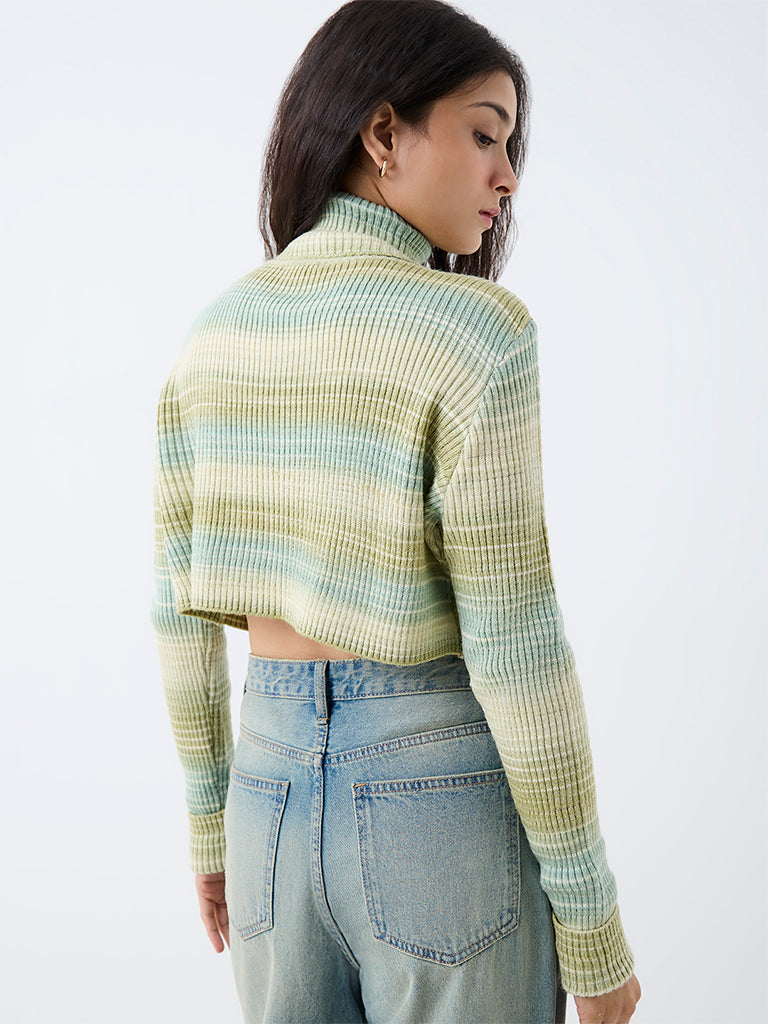 Nuon Sage Striped Ribbed-Textured Sweater