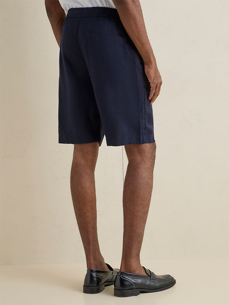 Ascot Navy Relaxed-Fit Mid-Rise Linen Shorts