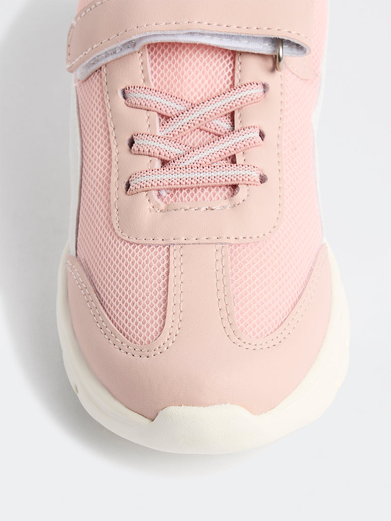 Yellow Pink Mesh Detailed Lace-Up Sneakers