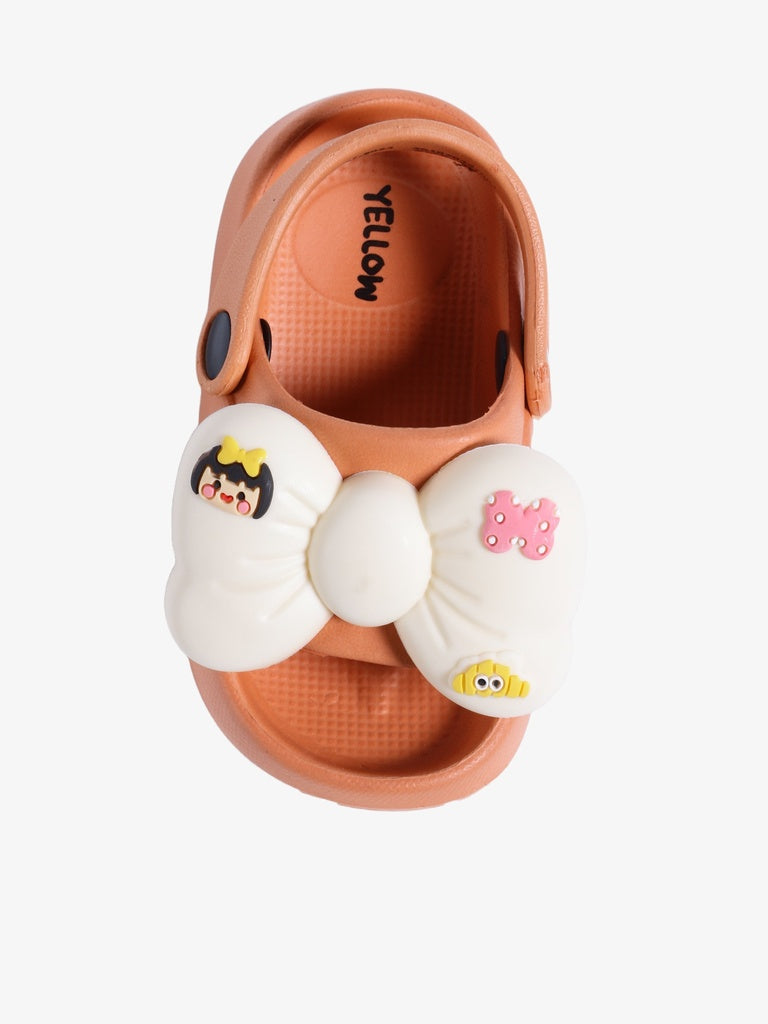Yellow Peach Bow Detailed Open Toe Clogs