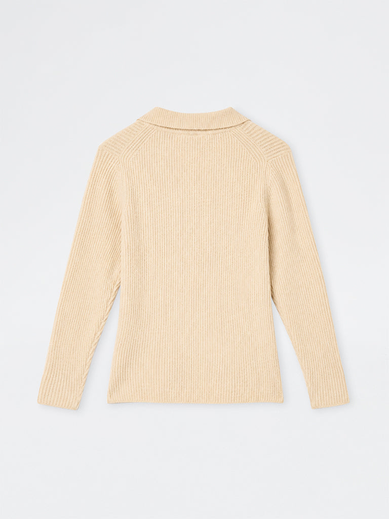 Gia Beige Ribbed-Knit Sweater
