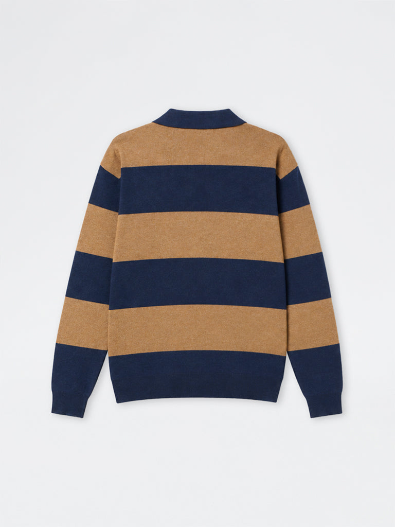 WES Casuals Navy and Brown Relaxed-Fit Cotton-Blend Sweater