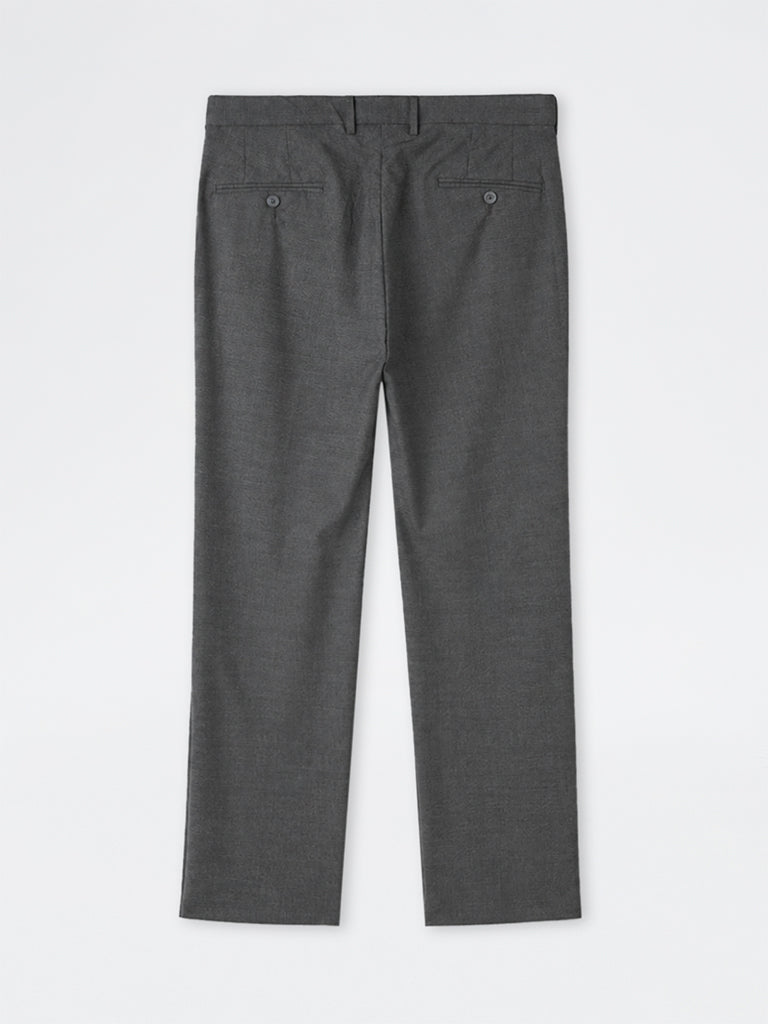 WES Formals Charcoal Solid Relaxed-Fit Mid-Rise Trousers