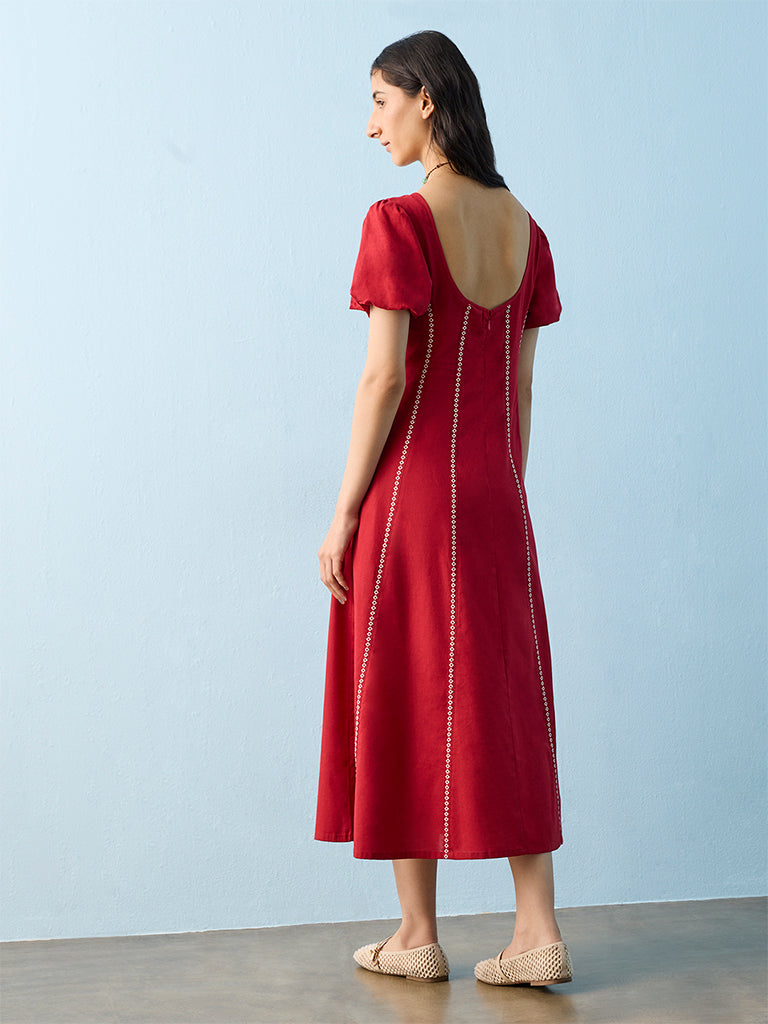 Bombay Paisley Red Printed Cotton-Blend A-Line Dress