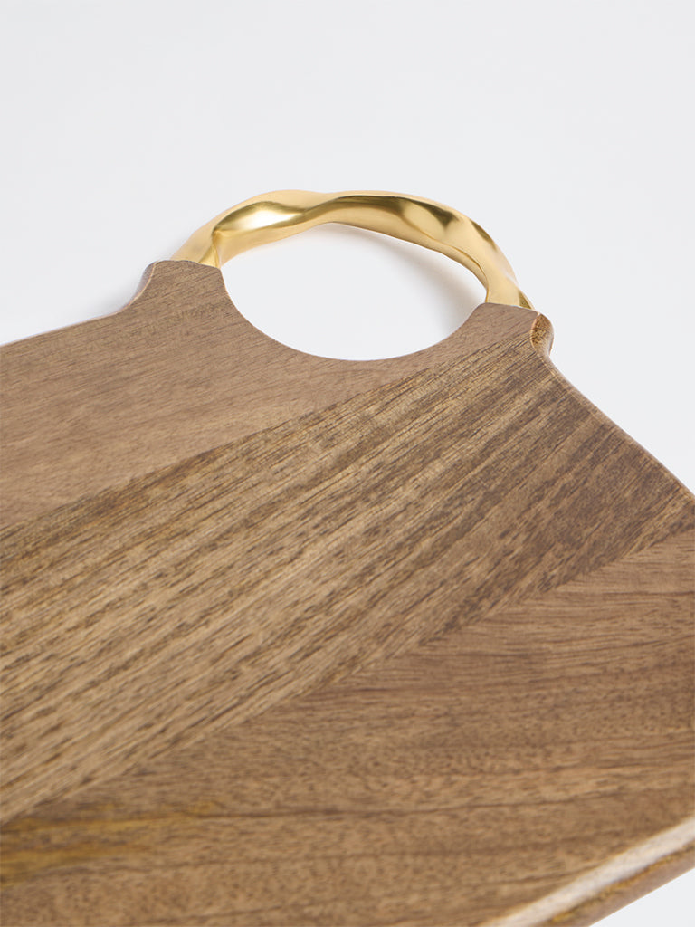Westside Home Brown Wooden Rectangular Chopping Board with Twisted Metal Handle