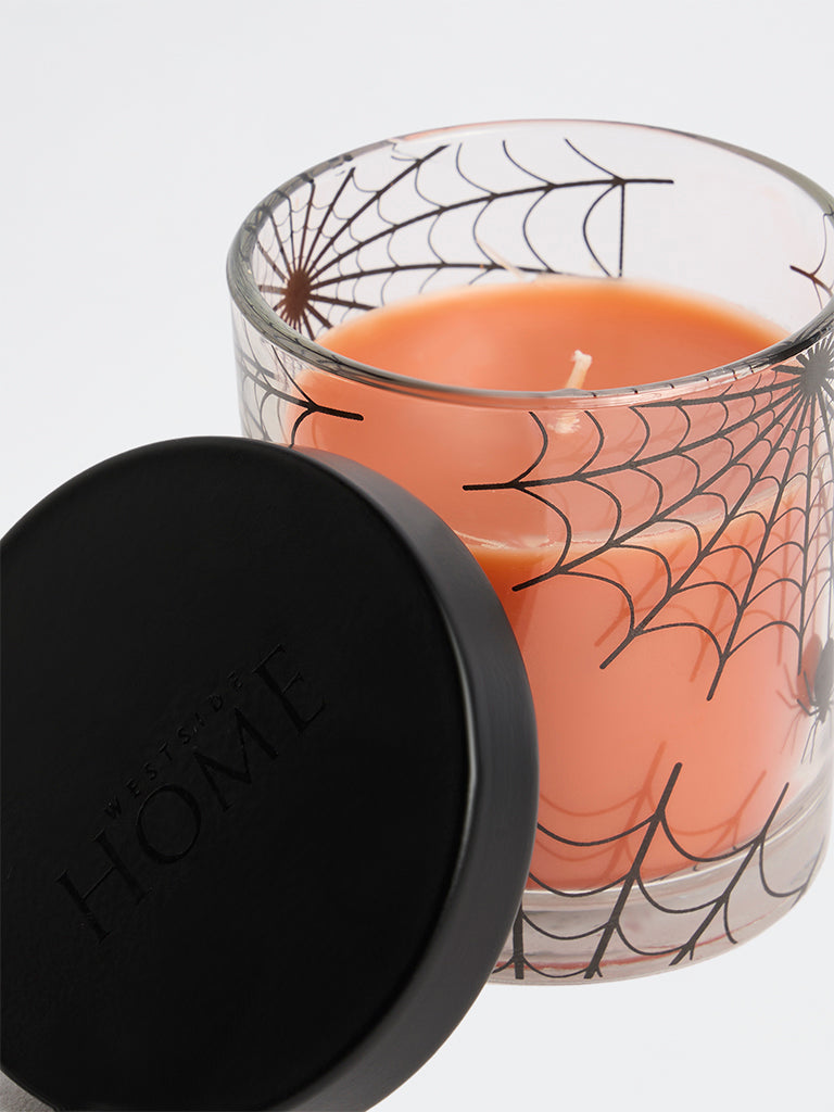 Westside Home Orange Halloween Spiderweb Design Fragrance Glass Jar Candle