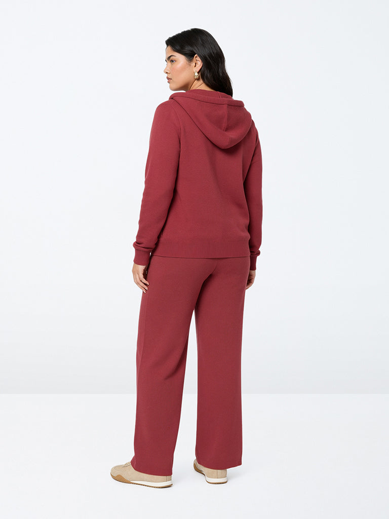 Gia Red Solid High-Rise Pants